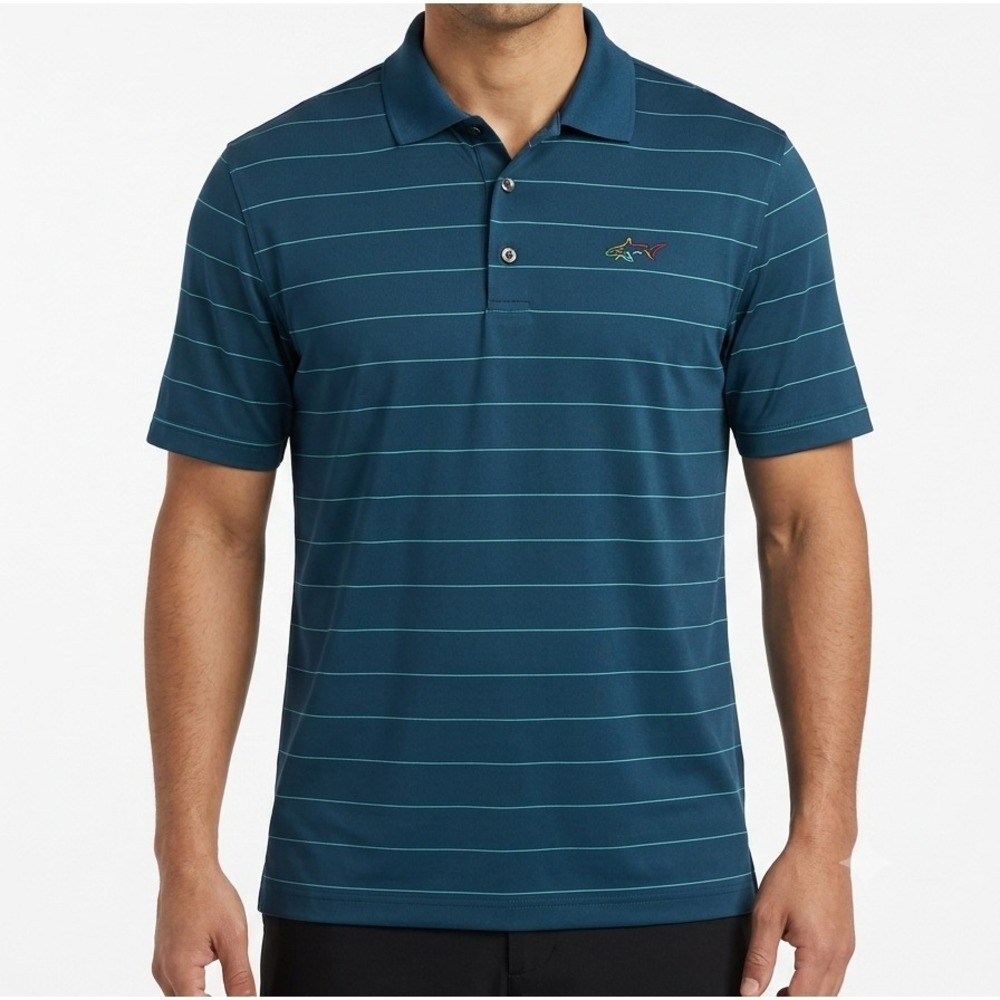 Greg Norman Polo Shirt Mens XL Blue Striped Golf Short Sleeve Tasso Elba Summer